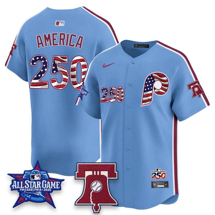 Philadelphia Phillies 2026 Independence Day USA Blue Jersey - Stitched