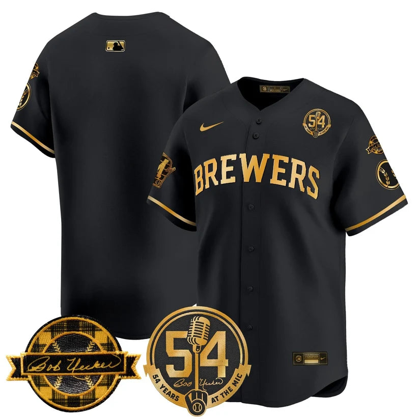 MIL 'Bob Uecker - 54 Seasons for Brewers' Limited Navy Jersey - Stitched