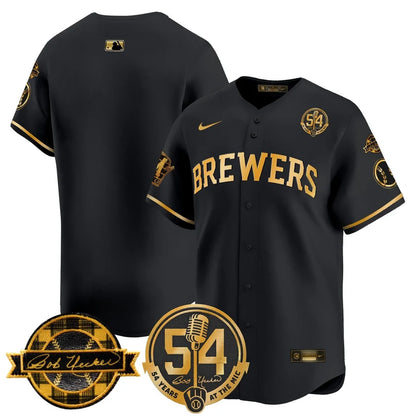 MIL 'Bob Uecker - 54 Seasons for Brewers' Limited Navy Jersey - Stitched