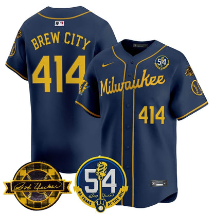MIL 'Bob Uecker - 54 Seasons for Brewers' Limited Navy Jersey - Stitched