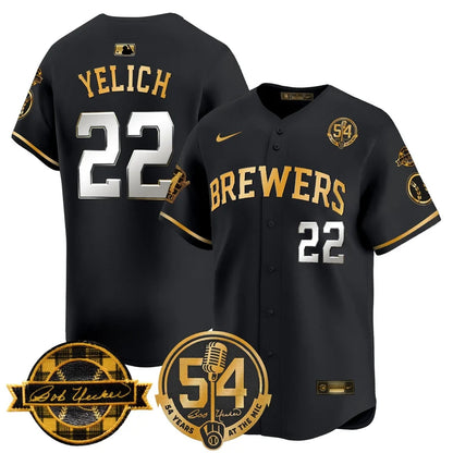 MIL 'Bob Uecker - 54 Seasons for Brewers' Limited Navy Jersey - Stitched