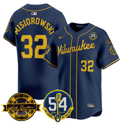 MIL 'Bob Uecker - 54 Seasons for Brewers' Limited Navy Jersey - Stitched
