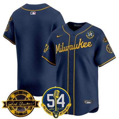 MIL 'Bob Uecker - 54 Seasons for Brewers' Limited Navy Jersey - Stitched