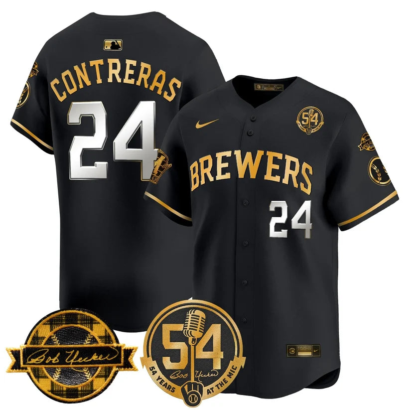 MIL 'Bob Uecker - 54 Seasons for Brewers' Limited Navy Jersey - Stitched