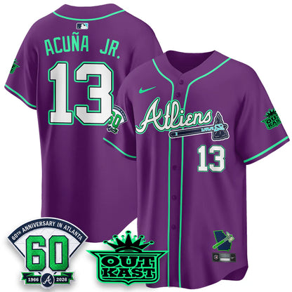 Atlanta Braves x Atliens Cool Base Galaxy Version Jersey - Stitched