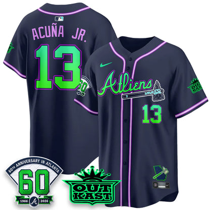 Atlanta Braves x Atliens Cool Base Galaxy Version Jersey - Stitched